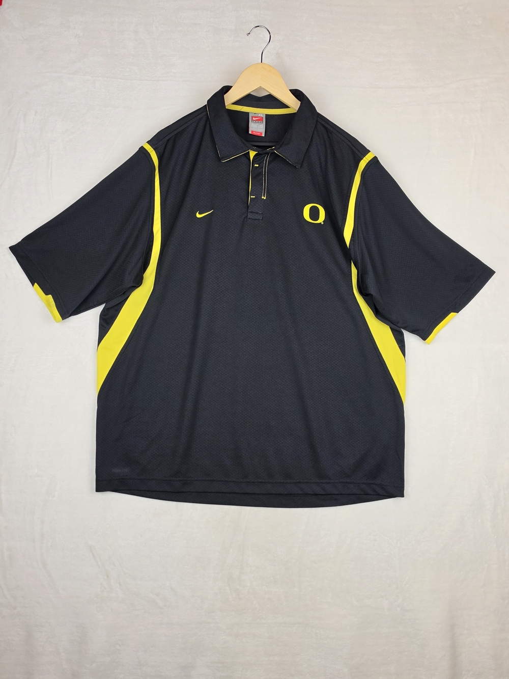Vintage Nike Team Oregon Ducks Dri-Fit Polo Shirt Mens XL Black‎ Yellow O Logo